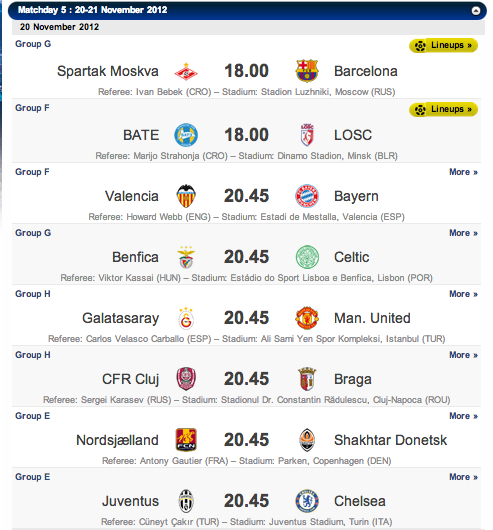champions league fixtures today match